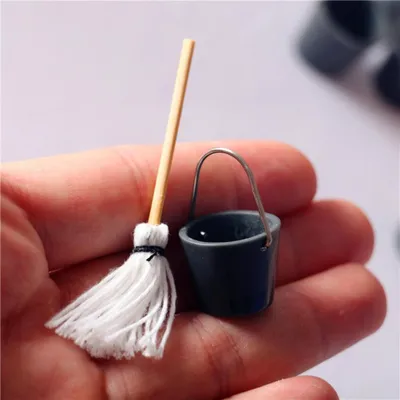 Produktbild von Puppenhäuser Miniatur-Mopp-Eimer-Reinigungswerkzeuge, realistisches Mini-Set, Küchen-Wohnaccessoire