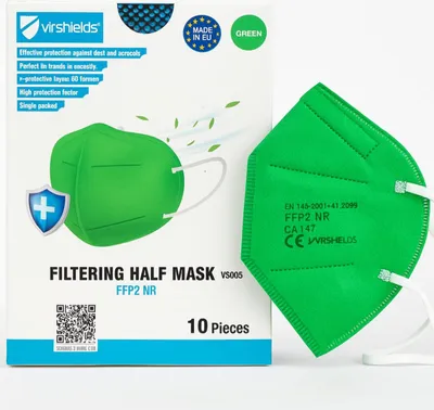 Produktbild von FFP2 Atemschutzmaske Virshields, 5-lagig, antiviral, grün – 10 Stück