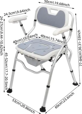 Image de Siège de toilettes pour personnes âgées - Siège de toilettes pliable - Avec accoudoirs et dossier - Réglable en hauteur - Réservoir amovible - Structure robuste