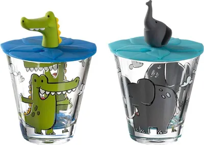Produktbild von Leonardo BAMBINI 2er Set Kinderbecher mit Deckel 'Elefant& 'Krokodil'