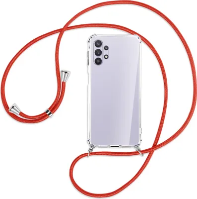 Produktbild von Handykette Backcover-Schutzhülle mit Band (Metall silberfarben) für Samsung Galaxy A32 5G - rot