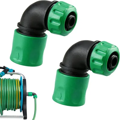 Produktbild von 90-Grad-Winkeladapter für Gartenschläuche – Set mit 2 Stück – Schlauchkupplung mit 1/2-Zoll-Anschluss – Adapterverbinder für Gartenschläuche