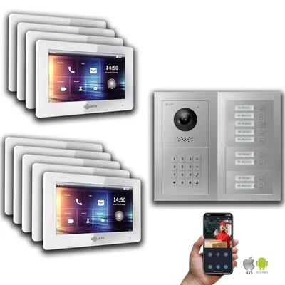 Produktbild von Goliath IP Video Türsprechanlage: 7-Zoll 9 Familienhaus, Zahlencode, Silber : 7 Zoll Weiß : Unterputzdose Monitor Farbe: 7 Zoll Weiß Montage: Unterputzdose