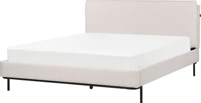 Zdjęcie produktu dla BELIANI Łóżko jasnobeżowe tapicerowane 160 x 200 cm dwuosobowe ze stelażem wezgłowiem nowoczesne