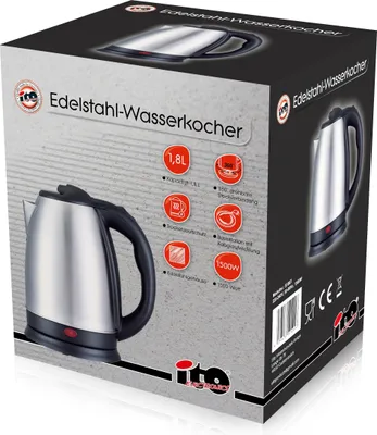 Produktbild von elektrischer Wasserkocher aus Edelstahl 1,8L Edelstahl-Wasserkocher mit drehbareren Sockel 360°