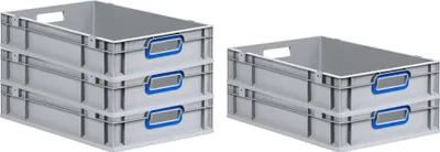 Produktbild von SparSet 5x Eurobox NextGen Color | HxBxT 12x40x60cm | 23 Liter | Griffe blau offen | Glatter Boden | Grau | Eurobehälter, Transportbox, Transportbehälter, Stapelbehälter