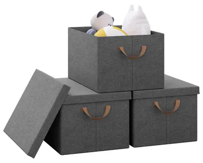 Produktbild von WOLTU Aufbewahrungsbox mit Deckel 3 Stück, mit Griffen, Grau, 43x33x26cm
