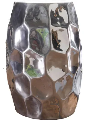 Produktbild von Beistelltisch 30x47x30cm Aluminium Silber Dekotisch orientalisch rund | Kleiner Hammerschlag Abstelltisch | Designer Ablagetisch Metall modern | Anstelltisch schmal