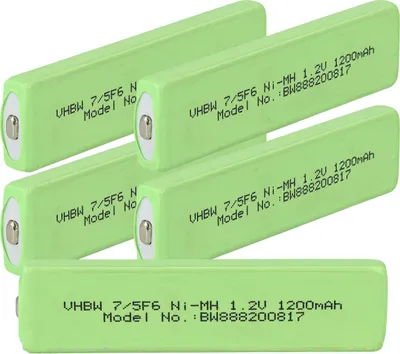 Produktbild von vhbw 5x Akkuzelle kompatibel mit Panasonic HHF- 1PSC, AZ201S, AZ01, AZ01T CD Player (1100 mAh, 1,2 V, NiMH), Akku 7/5F6, Button Top