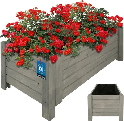 Zdjęcie produktu dla KOTARBAU® Drewniana skrzynka na kwiaty na zewnątrz Skrzynka na kwiaty długa 79cm szeroka 39cm Antracyt Drewniana skrzynka na kwiaty na zewnątrz na taras i balkon Skrzynka na kwiaty o drewnianym wyglądzie Skrzynka na zioła