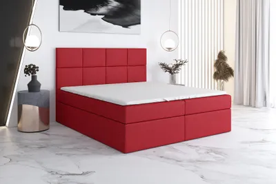 Produktbild von Boxspringbett VAR 160 x 200 mit 2 Bettkästen, Bonell-Matratze und Topper. Farbe: Rot.