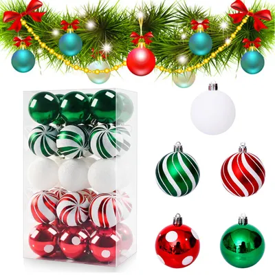 30 Kunststoff-Weihnachtskugeln 6 cm, Christbaumschmuck, rot/grün/weiß
