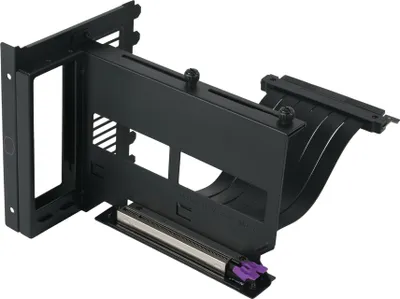 A black computer hardware accessory, a graphics card holder kit, is shown against a white background.