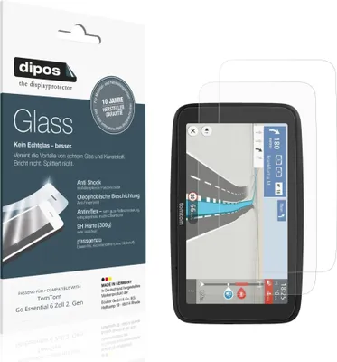 Produktbild von 2x Schutzfolie für TomTom Go Essential 6 Zoll 2. Gen matt - Anti-Shock 9H Folie dipos Glass Kunststoffglas