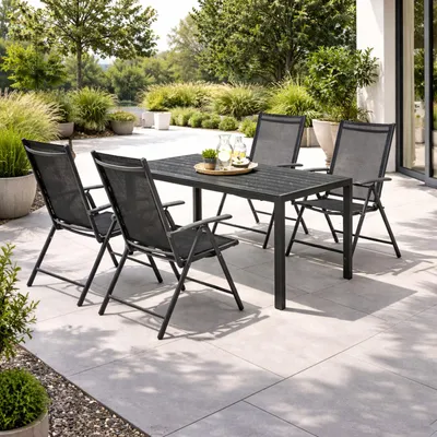 5-tlg. Gartengarnitur Gartenmöbel Aluminium Non-Wood 150x90cm Gartentisch Anth.