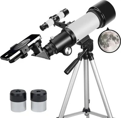 Immagine prodotto di EACONN Telescopio 70 mm/400 mm, rifrattore, portatile, treppiede, adattatore per cellulare, per principianti, ottica completamente rivestita, bianco