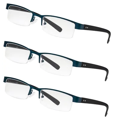 Produktbild von LEXXOO 3er-Pack Halbrand Lesebrille Blau Schwarz +3,0 Dioptrien – Flexibles Design-Set mit Federscharnier – Leichtes Komfortmodell für Alltag & Büro