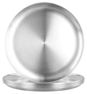 Productafbeelding van TRANKIELO® - 6 stuks 26 cm ronde roestvrijstalen borden – duurzaam, elegant, multifunctioneel gebruik