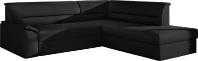 Produktbild von Ecksofa mit Schlaffunktion und Bettkasten, Sofa Eckcouch L-Form Schlafsofa Sofagarnitur  Wohnlandschaft mit Bettfunktion Polstergarnitur Couch für Wohnzimmer - Ecksofa FLORIANO R14 Rechts, Schwarz Kunstleder (Soft 11)