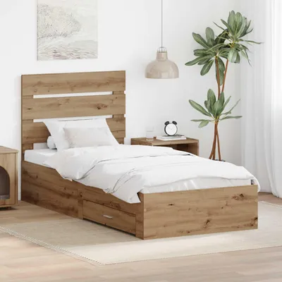 Image de Maison Exclusive - Cadre de lit avec tête de lit en chêne artisanal 90 x 200 cm Matériau dérivé du bois