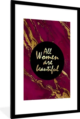 Produktbild von MuchoWow® Gerahmtes Poster Zitat - Frau - Gold - Bordeaux 60x90 cm - Poster mit Schwarzem Bilderrahmen Wandposter Rahmen Foto Bilder - Dekoration - Wandposter Wohnzimmer - Hochwertig