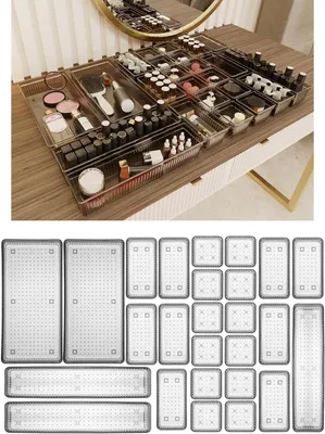 Immagine prodotto di Set di organizer per cassetti - Divisori per cassetti - Sistema per l'organizzazione dei cassetti - Set da 26 pezzi - 4 dimensioni - Grigio antracite