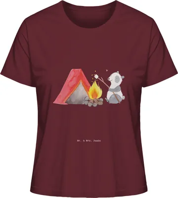 Produktbild von Mr. & Mrs. Panda Oberteil Damen Panda Campen Größe L - Burgundy - Geschenk, T-Shirt, Jerseyshirt, gehen, shirt, Campingplatz, Camping, Zelten, Sommershirt