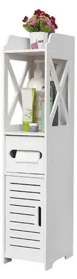 Image de Armoire de salle de bain blanche, étanche, avec étagères de rangement et porte, dimensions : 20 x 20 x 80 cm