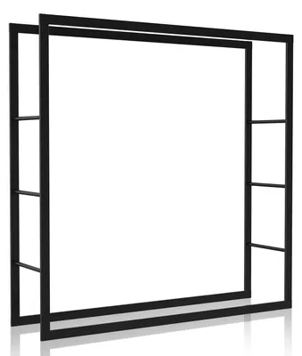 Image de Étagère Peviasot pour bois de chauffage, en fer de 0,8 mm, revêtue de poudre noire, dimensions 150 x 100 x 25 cm, avec patins antidérapants pour cheminée et poêle
