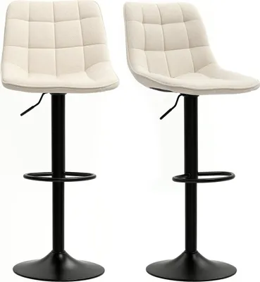 Produktbild von Barhocker 2er-Set, Gepolstert Barstuhl mit Lehne, Stahlgestell, Chenille-Optik, Höhenverstellbare Küchenstühle mit Fußstütze 360° Drehbar Tresenhocker für Küche, Wohnzimmer Beige