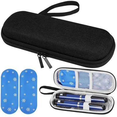 Produktbild von Insulin Kühltasche mit 2 Kühlakkus, Klein, Schwarz, 20x7x5 cm