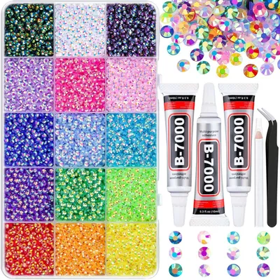 Produktbild von Strasssteine für Nägel - Nail Art Dekorationen - 18000 Teile - 15 Farben - Klebstoff und Pinzette - für Kleidung, Bücher, Schuhe, Nägel, Kunst und
