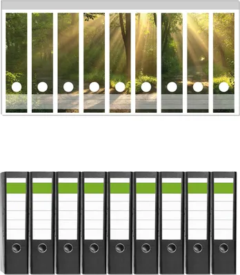 Produktbild von Wallario 9 Stück breite Ordner inkl. Klebeetiketten mit Motive Weggabelung im Sonnenschein -  Set mit Rückenschildern / Ordnerrücken Stickern