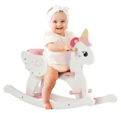 Image de Omgoods - Berceau en bois en forme de cheval à dos plat - Design licorne pour les enfants de 0,5 à 3 ans