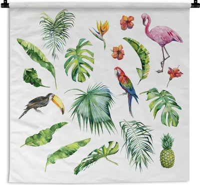 Produktbild von MuchoWow® Wandteppich Wandbehang Dschungel - Muster - Tiere - Blätter - Jungen - Mädchen - Kinder 90x90 cm Tapisserie Dekoration Wandtuch - Wandaufhänger