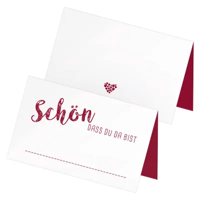 Produktbild von itenga 48x Tischkarten "Schön dass du da bist" weinrot bordeaux