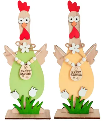 2 Holz-Osterhahn-Figuren, 29,5x12 cm, Standdekoration