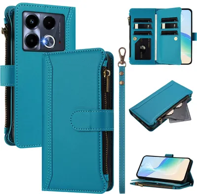 Obrázek produktu pro Pouzdro pro Infinix Note 40 5G, zipem, peněženkovéPolyuretankožené flip pouzdro s kapsami na karty, stojánkem a poutkem na ruku Jezerní modrá