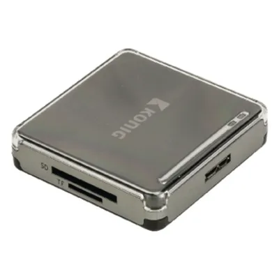 Produktbild von König CSU3ACR100BL, CF, MS Micro (M2), MS PRO, Speicherstick (MS), MicroSD (TransFlash), SD, SDHC, xD, Schwarz, Silber, USB 3.2 Gen 1 (3.1 Gen 1), Sichtverpackung