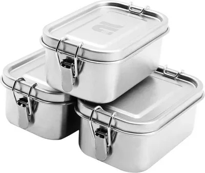 Image de Petites boîtes à lunch en acier inoxydable 2 x 400 ml, sans BPA, résistantes au congélateur et au lave-vaisselle