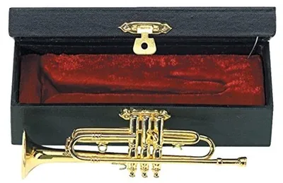 Miniatur Trompete mit Etui 15 cm als Dekoration und Geschenk für Musiker