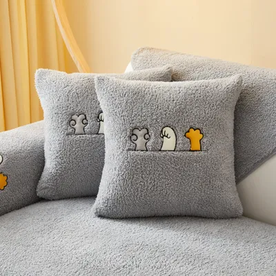 Produktbild von (45cm*45cm,Grau) Kissenbezüge Kissenhüllen aus Lammsamt Rutschfester Dekokissenbezug Atmungsaktiv kissenbezug für Schlafzimmer, Wohnzimmer, Büro, Innenhof