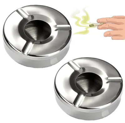 Produktbild von Windaschenbecher - Edelstahl mit Deckel - Outdoor für Camping Balkon und Garten - 2 Stück Ø 12 cm