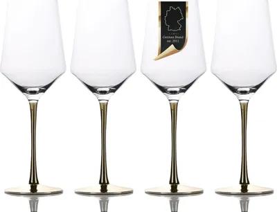 Immagine prodotto di Intirilife 4x bicchiere da vino con stelo color oro - capacità 380 ml - calice da vino rosso vino bianco calice in cristallo antiurto