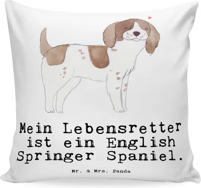 Produktbild von Mr. & Mrs. Panda Zierkissen English Springer Spaniel Lebensretter - Weiß - Geschenk, Deko Kissen, bedruckt, kuschelkissen 40x40, Sofa, Sofakissen