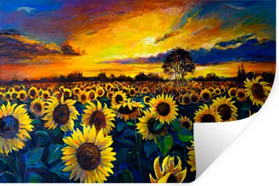 Produktbild von MuchoWow® Wandtattoo Wandsticker Wandaufkleber Malerei - Blumen - Ölfarbe - Sonnenblume 120x80 cm Selbstklebend und Repositionierbar - Selbstklebend - Fototapeten