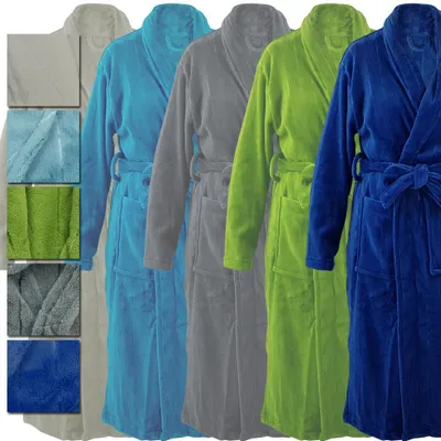 Produktbild von Uni Bademantel aus super weichem  Microfaser mit edlen Jacquardstreifen mit Taschen, Gürtel, Kragen und Aufhänger Morgenmantel  100, Farbe:Weiß, Größe:L