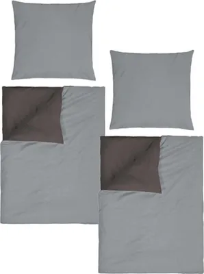Produktbild von aboutyourhome bettwäsche Bettwäsche Baumwolle Uni Wende 155x220 / 80x80 cm Set Rosa Grau Beige, Grau / 4 tlg.