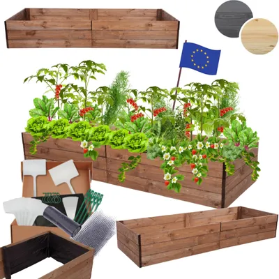 Produktbild von MODO24 Hochbeet Holz, Pflanzkasten, Massivholz, Kiefer, Kräuterbeet, Blumenkasten, Garten, Terrasse, 27x163x80 cm, Braun, ZP06