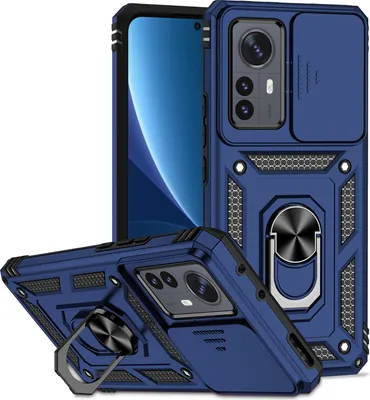 Produktbild von Xiaomi 12 Pro Hülle mit Schiebe Kamera Schutz und Ringhalter Ständer Robust Rüstung Schutzhülle für Xiaomi 12 Pro Blau